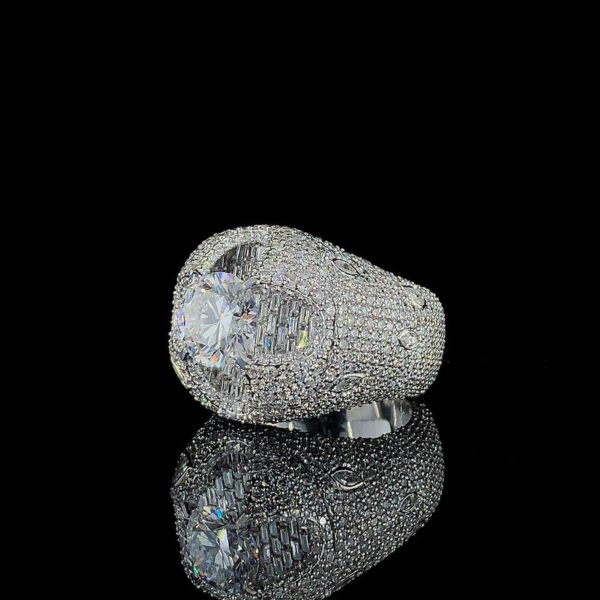 Iced Out Unique Setting Hip Hop Ring Made In 18 / 14 / 10 KT Gold Studded With Shinny Moissanite Diamonds For The Birthday And Unisex Gift