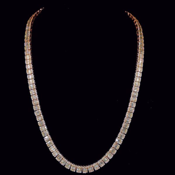Iced Out Baguette Chain Made In 925 Sterling Silver Embellished With Shinny Moissanite Diamond For The Birthday And Anniversary Gift For Her