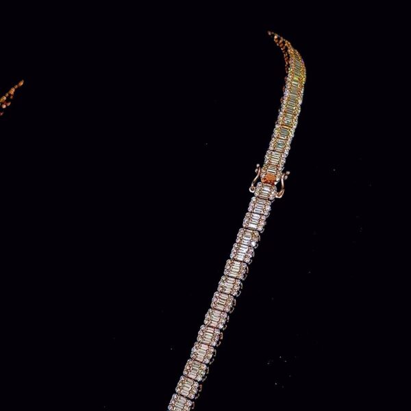 Iced Out Baguette Chain Made In 925 Sterling Silver Embellished With Shinny Moissanite Diamond For The Birthday And Anniversary Gift For Her