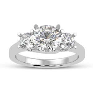 Three Stone Engagement Ring Made In 18 / 14 / 10 KT Gold Embellished With Certified Lab Diamonds For The Engagement And Wedding Gift For Her