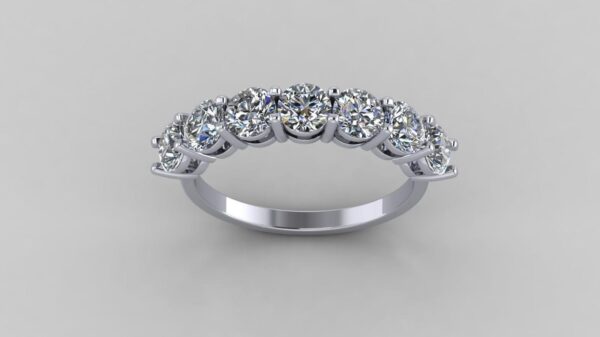 Seven Stone Round Diamond Ring Made In 18 / 14 / 10 KT Gold Embellished With Shinny Moissanite Diamonds For The Wedding And Anniversary Gift