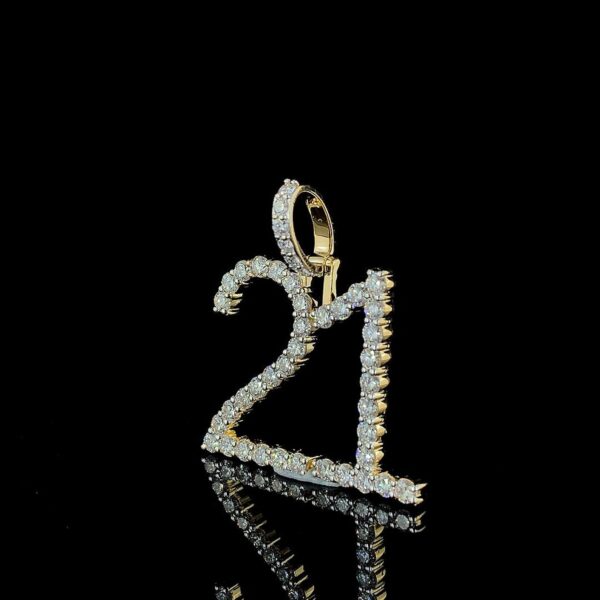 Iced Out Any Double Digit Number Pendant Made In 18 / 14 / 10 KT Gold Embellished With Shinny Moissanite Diamonds For The Birthday Gift