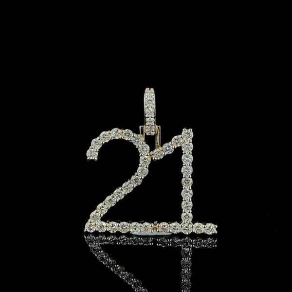 Iced Out Any Double Digit Number Pendant Made In 18 / 14 / 10 KT Gold Embellished With Shinny Moissanite Diamonds For The Birthday Gift