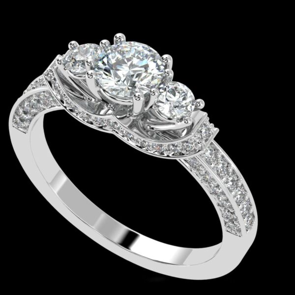Three Stone Round Diamond Ring Made In 18 / 14 / 10 KT Gold Embellished With Certified Lab Diamonds For The Wedding And Anniversary Gift