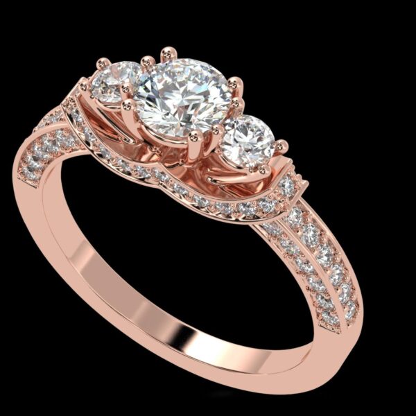 Three Stone Round Diamond Ring Made In 18 / 14 / 10 KT Gold Embellished With Certified Lab Diamonds For The Wedding And Anniversary Gift