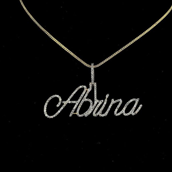Iced Out Any Name Pendant Made In 14 / 10 KT Gold Embellished With Shinny Moissanite Diamonds For The Birthday And Anniversary Gift For Her