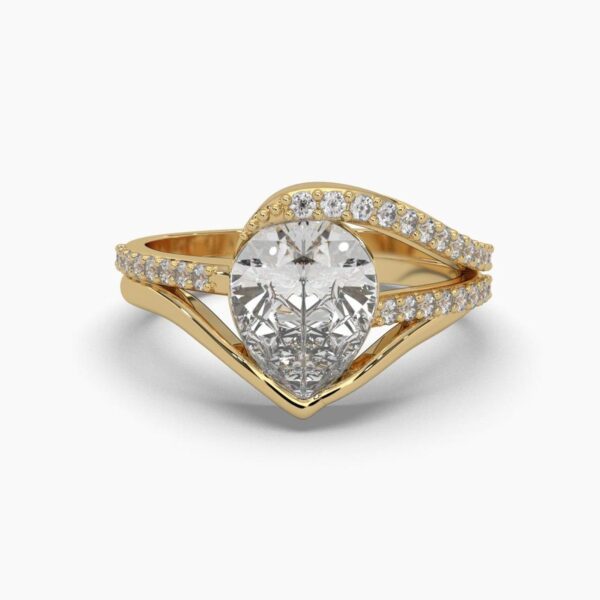 Pear Solitaire Unique Style Diamond Ring Made In 18/14/10 KT Gold Studded With Certified Lab Diamonds For The Wedding And Anniversary Gift