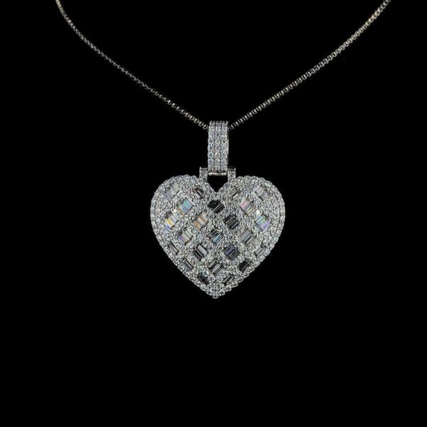 Iced Out Baguette Heart Pendant Made In 18 / 14 / 10KT Gold Embellished With Shinny Moissanite Diamond For The Birthday And Anniversary Gift