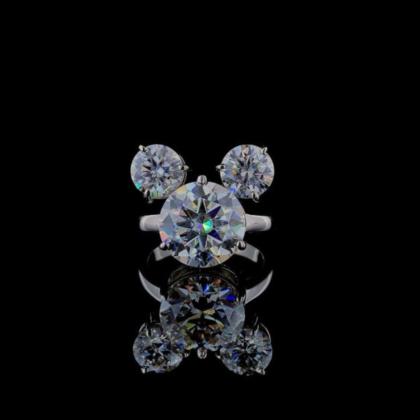 Iced Out Cartoon Shape Three Stone Ring Made in 18/14 /10 KT Gold Studded With Shinny Moissanite Diamond For Anniversary And Birthday Gift