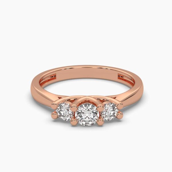Three Stone Round Diamond Ring Made In 18/ 14 / 10 KT Gold Embellished With Certified Lab Diamonds For The Wedding And Anniversary Gift