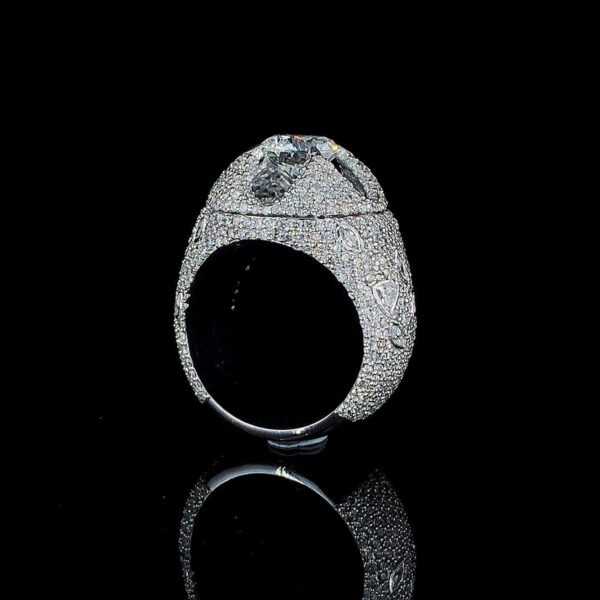 Iced Out Unique Setting Hip Hop Ring Made In 18 / 14 / 10 KT Gold Studded With Shinny Moissanite Diamonds For The Birthday And Unisex Gift