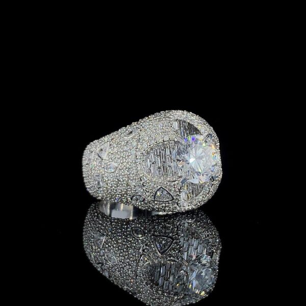Iced Out Unique Setting Hip Hop Ring Made In 18 / 14 / 10 KT Gold Studded With Shinny Moissanite Diamonds For The Birthday And Unisex Gift