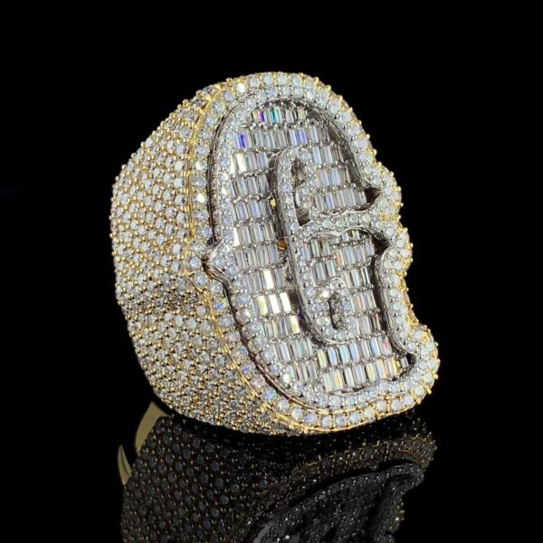 Iced Out Any Single Letter Ring Made In 18 / 14 / 10 KT Gold Embellished With Shinny Moissanite Diamonds For The Birthday Gift Unisex Ring