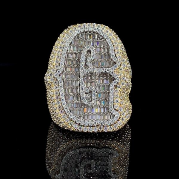 Iced Out Any Single Letter Ring Made In 18 / 14 / 10 KT Gold Embellished With Shinny Moissanite Diamonds For The Birthday Gift Unisex Ring