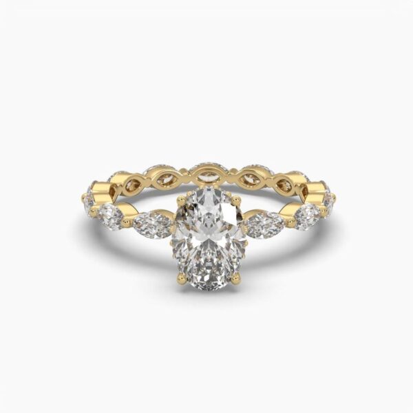 Beautiful Oval & Marquise Diamond Ring Made In 18/14/10 KT Gold Embellished With Certified Lab Diamonds For The Wedding And Anniversary Gift