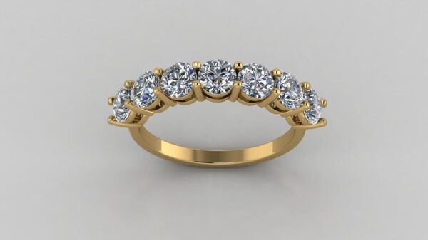 Seven Stone Round Diamond Ring Made In 18 / 14 / 10 KT Gold Embellished With Shinny Moissanite Diamonds For The Wedding And Anniversary Gift
