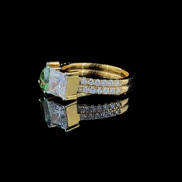 Luxury Green Pear & Princess Diamond Ring Combo Made In 18/14/10 KT Gold Studded With Certified Lab Diamonds For The Wedding Gift For Her