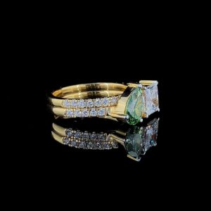 Luxury Green Pear & Princess Diamond Ring Combo Made In 18/14/10 KT Gold Studded With Certified Lab Diamonds For The Wedding Gift For Her