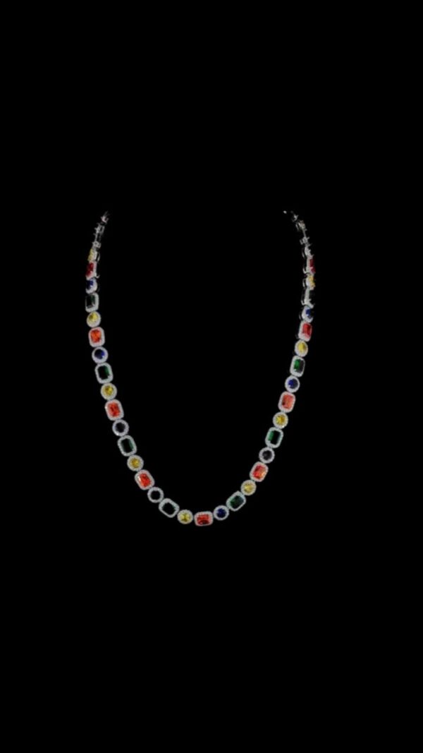 Multi Color Stone Diamond Necklace Made In 925 Sterling Silver Embellished With Shinny Moissanite Diamond For Birthday And Anniversary Gift