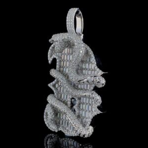Iced Out Snake Design B Letter Pendant Made In 925Sterling Silver Studded With VVS Moissanite Diamond For The Birthday Gift , Unisex Pendant