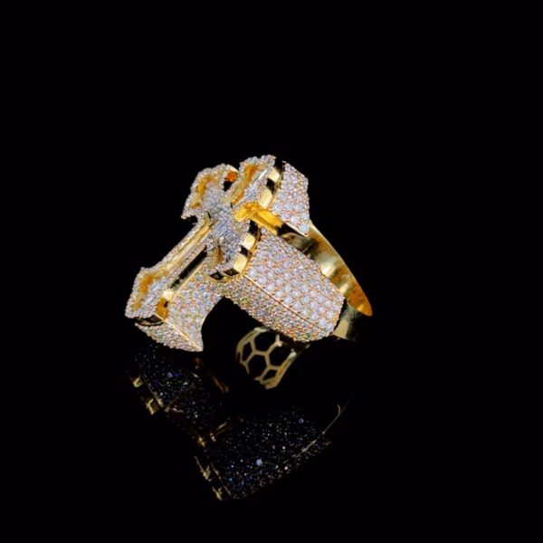 Iced Out Cross Ring Made In 18 / 14 / 10 KT Gold Embellished With Shinny Moissanite Diamonds For The Birthday And Religious Gift Unisex Ring