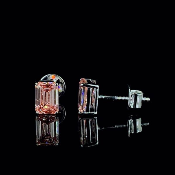 Elegant Emerald Cut Pink Diamond Stud Earrings Made In 18 / 14 / 10 KT Gold Embellished With Certified Lab Diamonds For The Anniversary Gift
