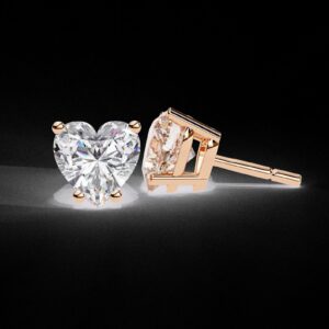 Heart-Shaped Diamond Stud Earrings Made In 18 / 14 / 10 KT Gold Embellished With Certified Lab Diamond For The Birthday And Anniversary Gift