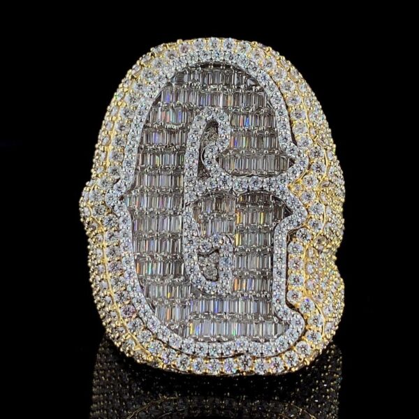 Iced Out Any Single Letter Ring Made In 18 / 14 / 10 KT Gold Embellished With Shinny Moissanite Diamonds For The Birthday Gift Unisex Ring