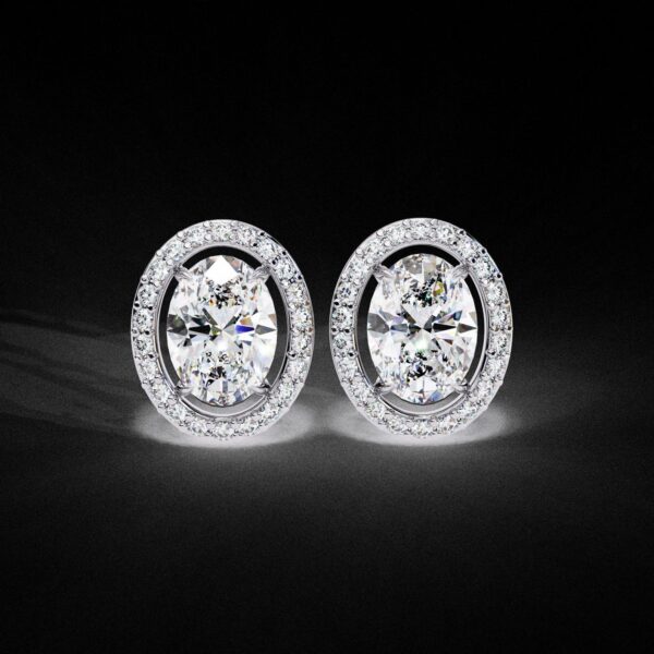 1 Ct Oval Halo Diamond Stud Earrings Made In 18/14/10 KT Gold Embellished With Certified Lab Diamonds For The Birthday And Anniversary Gift
