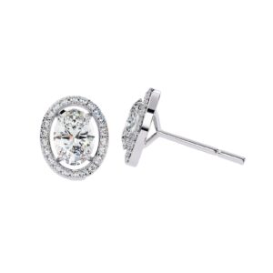 1 Ct Oval Halo Diamond Stud Earrings Made In 18/14/10 KT Gold Embellished With Certified Lab Diamonds For The Birthday And Anniversary Gift