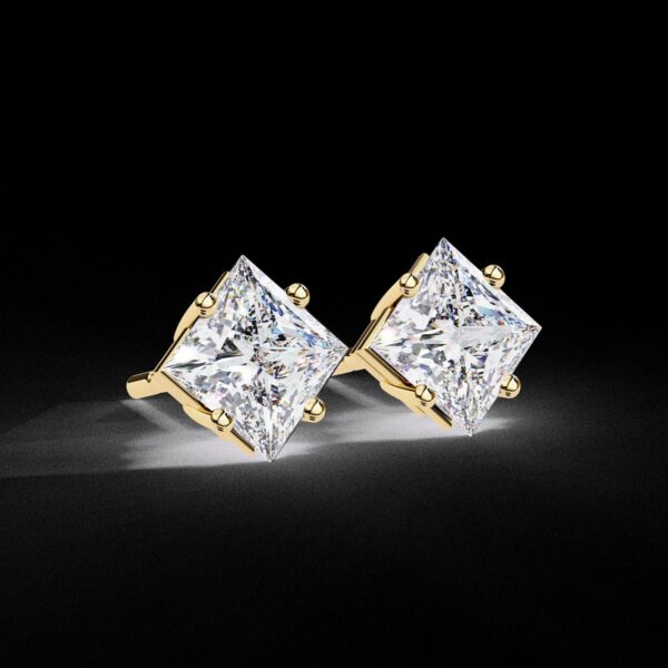 Elegant 1 Ct Princess-Cut Diamond Stud Earrings Made In 18/14/10 KT Gold Studded With Certified Lab Diamonds For The Anniversary Gift