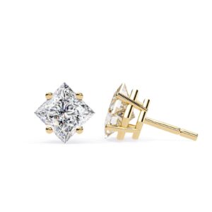 Elegant 1 Ct Princess-Cut Diamond Stud Earrings Made In 18/14/10 KT Gold Studded With Certified Lab Diamonds For The Anniversary Gift