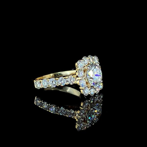 Iced Out Round Diamond Ring Made In 18 / 14 / 10 KT Gold Embellished With Shinny Moissanite Diamonds For The Wedding And Anniversary Gift