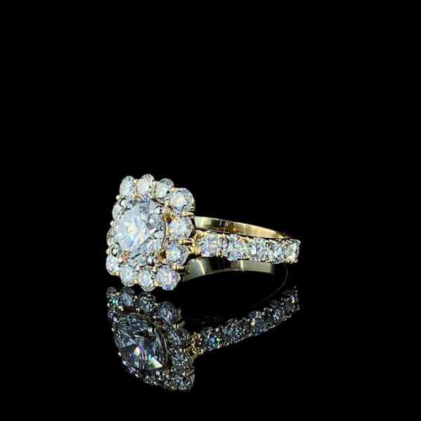 Iced Out Round Diamond Ring Made In 18 / 14 / 10 KT Gold Embellished With Shinny Moissanite Diamonds For The Wedding And Anniversary Gift