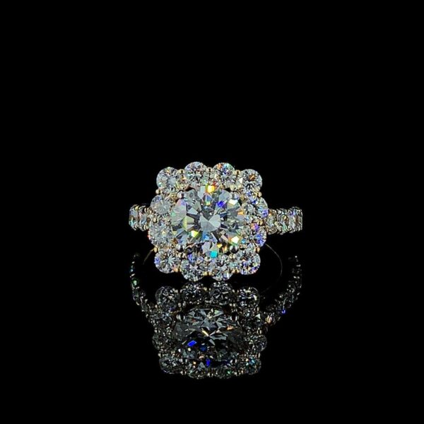Iced Out Round Diamond Ring Made In 18 / 14 / 10 KT Gold Embellished With Shinny Moissanite Diamonds For The Wedding And Anniversary Gift