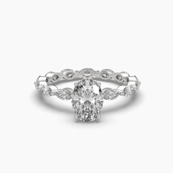Beautiful Oval & Marquise Diamond Ring Made In 18/14/10 KT Gold Embellished With Certified Lab Diamonds For The Wedding And Anniversary Gift
