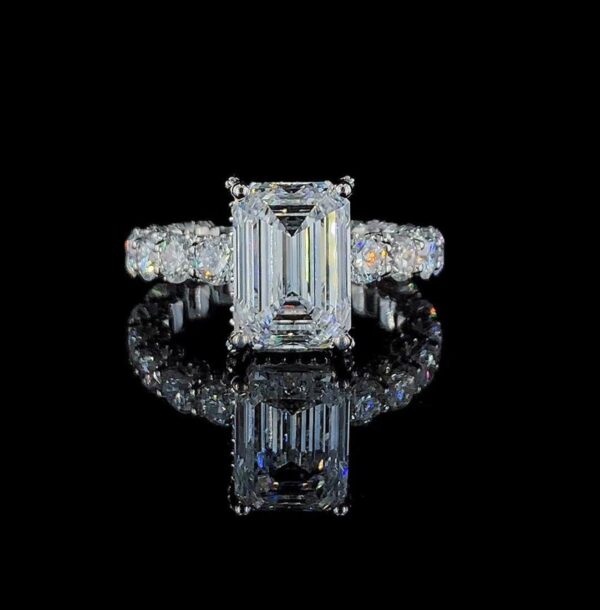 Beautiful Emerald & Round Diamonds Ring Made In 18/14/10 KT Gold Embellished With Certified Lab Diamond For The Wedding And Anniversary Gift