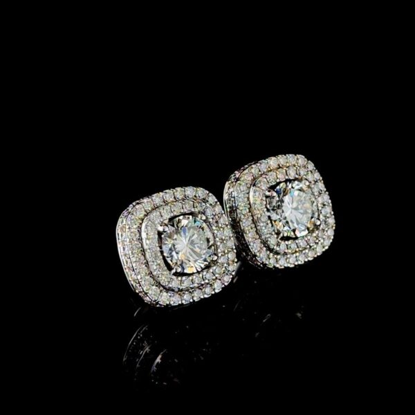 Dazzling Double Halo Bling Earrings Made In 18/14/10 KT Gold Studded With Shinny Moissanite Diamonds For The Birthday And Anniversary Gift