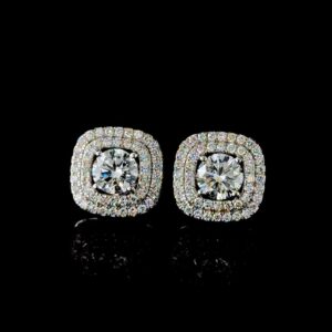 Luxury Double Halo Lab Diamond Stud Earrings Made In 18/14/10KT Gold Studded With Certified Lab Diamond For The Anniversary And Wedding Gift