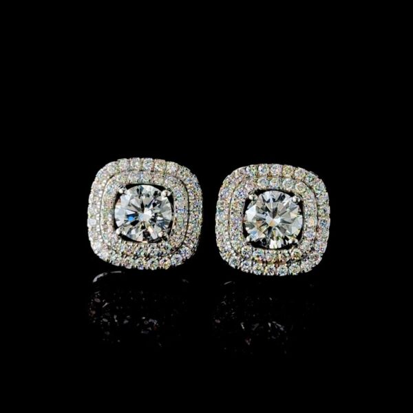 Luxury Double Halo Lab Diamond Stud Earrings Made In 18/14/10KT Gold Studded With Certified Lab Diamond For The Anniversary And Wedding Gift