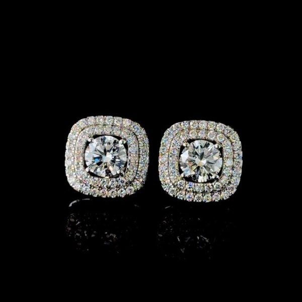 Luxury Double Halo Lab Diamond Stud Earrings Made In 18/14/10KT Gold Studded With Certified Lab Diamond For The Anniversary And Wedding Gift