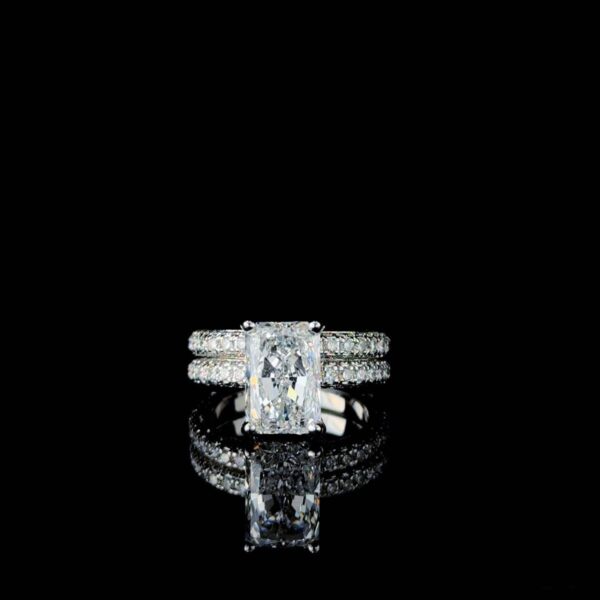 Sparkling 3.5 Ct Radiant Lab Diamond Ring Set Made In 18/14/10 KT Gold Studded With Certified Diamonds For The Wedding And Anniversary Gift
