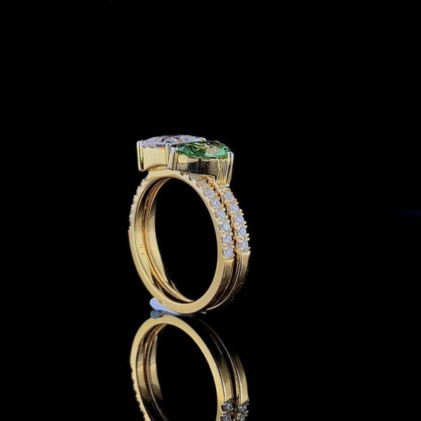 Luxury Green Pear & Princess Diamond Ring Combo Made In 18/14/10 KT Gold Studded With Certified Lab Diamonds For The Wedding Gift For Her