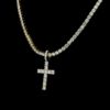 Iced Out Cross Pendant & Tennis Chain Set Made In 10 KT Gold Embellished With Shinny Moissanite Diamonds For The Birthday Gift Unisex Gift