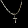 Iced Out Cross Pendant & Tennis Chain Set Made In 10 KT Gold Embellished With Shinny Moissanite Diamonds For The Birthday Gift Unisex Gift