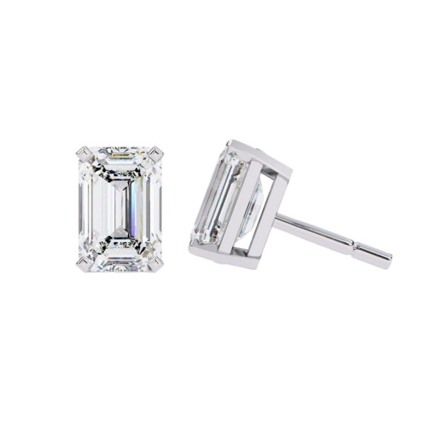 Elegant Emerald-Cut Diamond Stud Earrings Made In 18/14/10 KT Gold Studded With Certified Lab Diamonds For The Wedding And Anniversary Gift