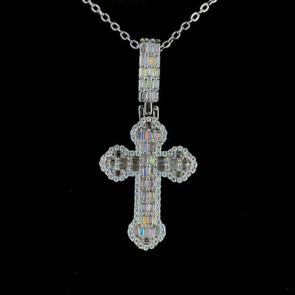 Iced Out Cross Pendant Made In 18 / 14 / 10 KT Gold Embellished With Shinny Moissanite Diamonds For The Birthday And Religious Gift