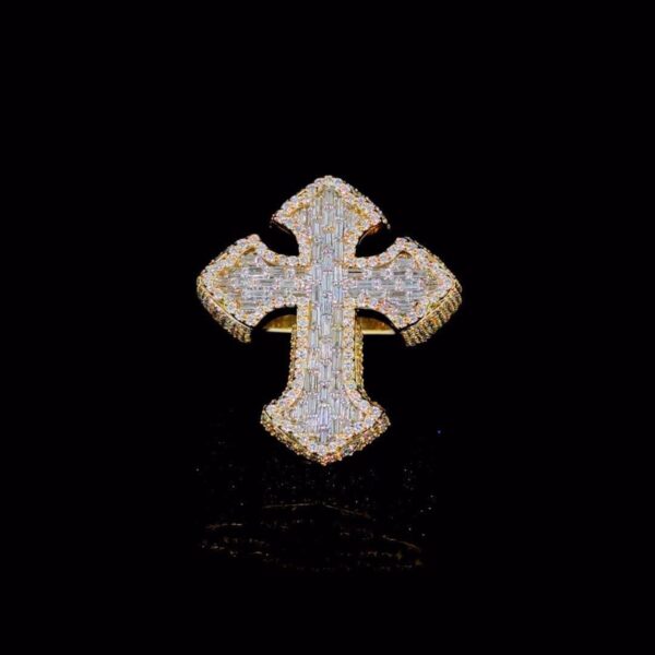 Iced Out Cross Ring Made In 18 / 14 / 10 KT Gold Embellished With Shinny Moissanite Diamonds For The Birthday And Religious Gift Unisex Ring