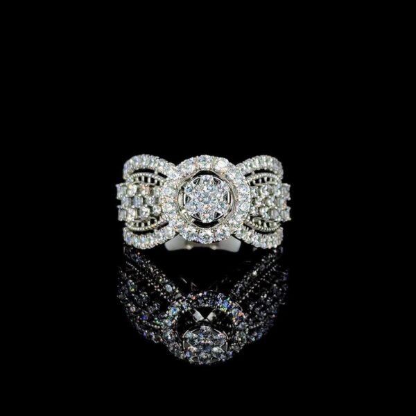 Iced Out Unisex Hip Hop Ring Made In 18 / 14 / 10 KT Gold Embellished With Shinny Moissanite Diamonds For The Birthday And Anniversary Gift