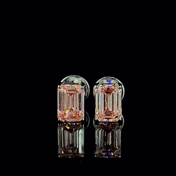 Elegant Emerald Cut Pink Diamond Stud Earrings Made In 18 / 14 / 10 KT Gold Embellished With Certified Lab Diamonds For The Anniversary Gift